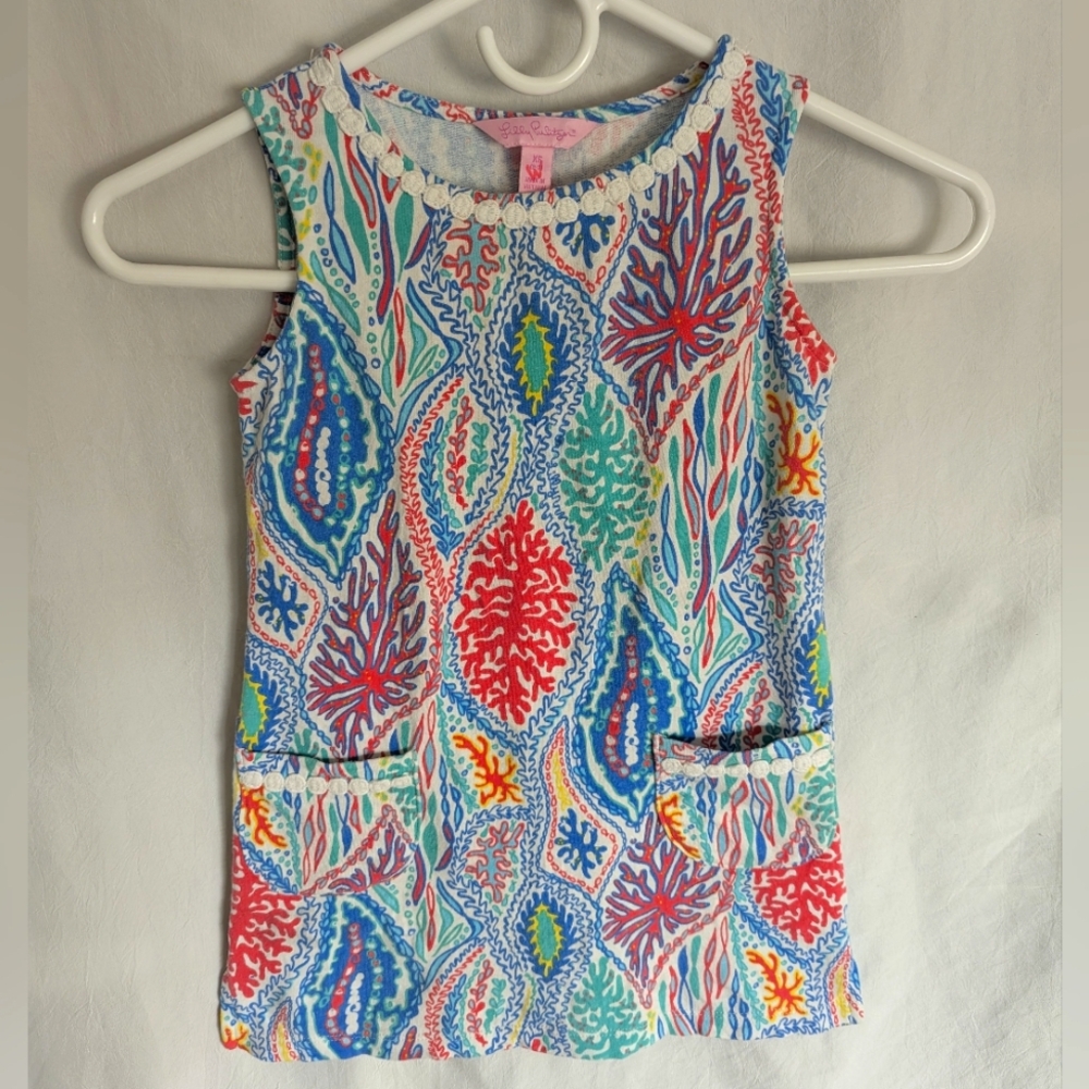 Lilly Pulitzer Girls Shift Dress Lets Minnow Print Sz Med